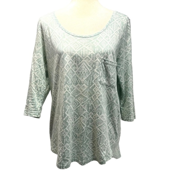 Peruvian Connection Light Green Printed Pima Cotton Bateau Neck Top Women Medium - Picture 10 of 10